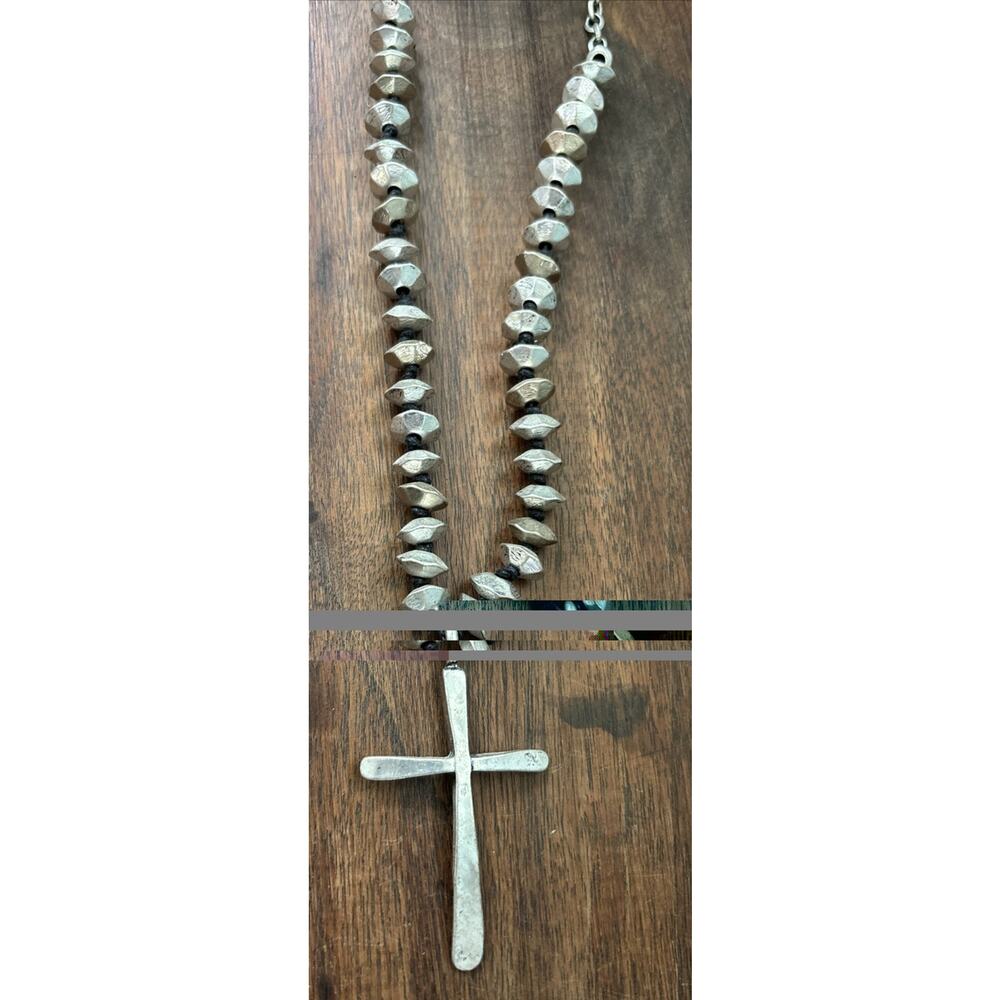 Boho Southwestern Cross Necklace Silver-Tone Karma Belle Navajo Pearl Style - Picture 3 of 7